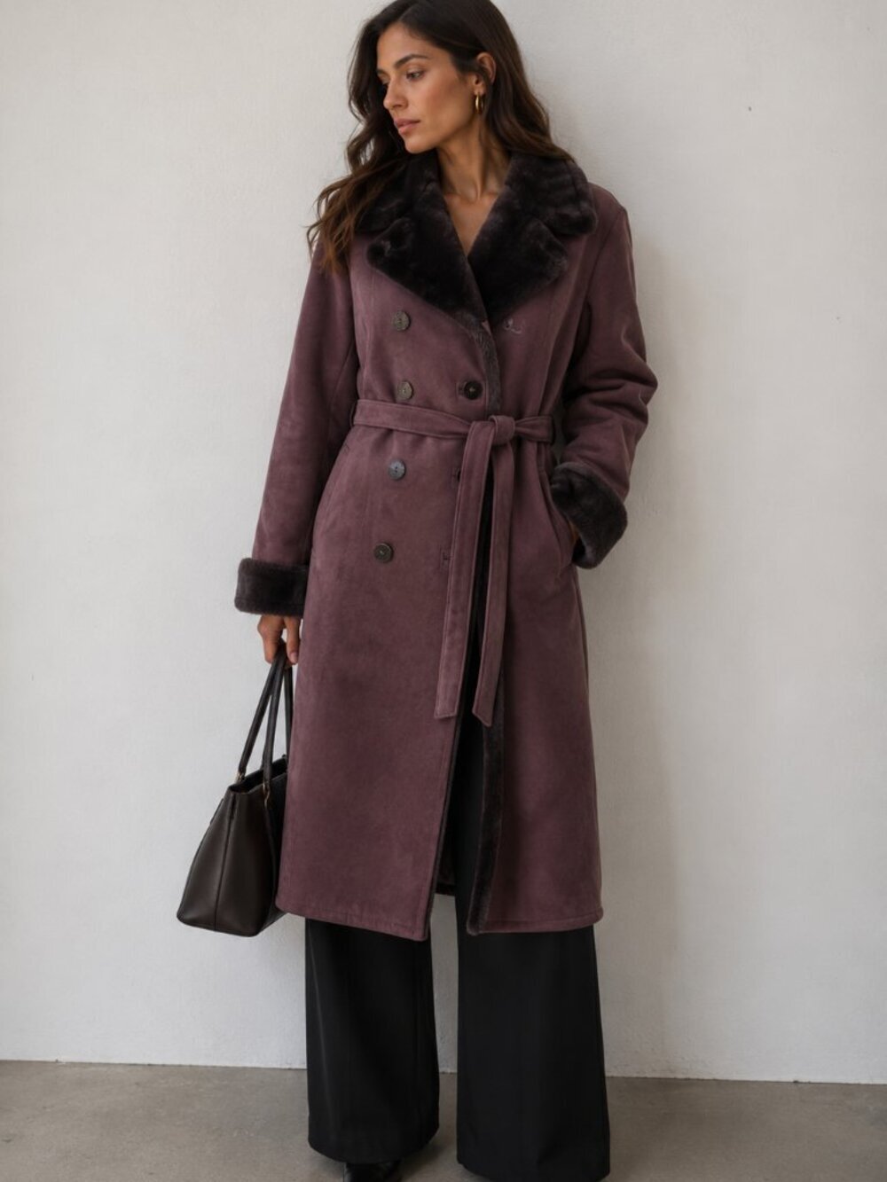 Vintage Sawyer of Napa Size 16 Genuine Shearling Lambskin Belted Maxi Coat
